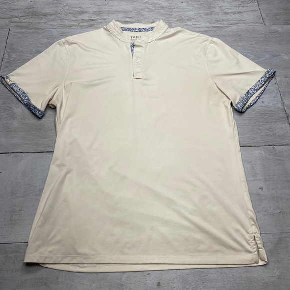 Mantra Other - Mantra Henley Shirt Mens L Cream Recycled Stretch Band Collar Short Sleeve Polo